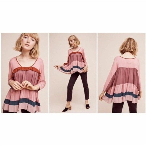 Anthropologie Tops - Anthropologie Meadow Rue Mina Top Ruffle Colorblock Shirt Blouse